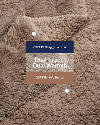 Pawque Faux Fur Blankets Queen Size Fluffy Soft, Sherpa Fleece Luxury Decorative Warm Cozy Throw for Sofa Couch Bed, Breathable & Washable, Brown / 90x90 inches