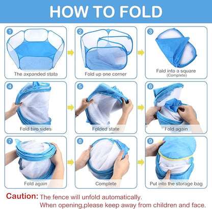 VitalCozy Hamster Playpen with Mat Small Animal Cage Tent Breathable Transparent Guinea Pig Playpen Waterproof Portable Yard Fence Mat Foldable Exercise Playpen Outdoor Indoor (Blue,Star)