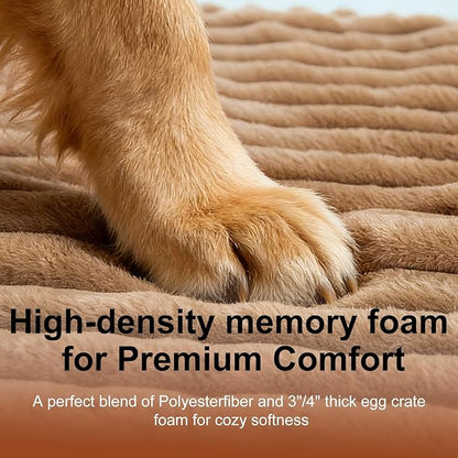 Dog Beds Flat Dog Crate Bed Waterproof for Meduim Large Dogs with Plush Removable Washable Cover Anti Slip Bottom for Indoor,Khaki,41.7"x26.8"