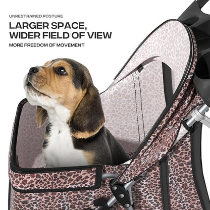Pet Stroller for Small Dogs 10 lbs, Dog Stroller for Medium Dogs 30 lbs, Cat Strollers for 2 Cats, 3 Wheels Foldable Jogger Puppy Stroller with Storage Basket and Cup Holder, Leopard Print