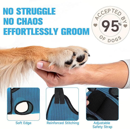 PAWCHIE Dog Grooming Hammock Harness for Dog Cat with Pet Nail Clipper Trimmer-Breathable Cat Hanger Sling for Trimming Clipping Nails-Dog Hammock Restraint Bag for Small Medium Large Dog, Dark Blue M