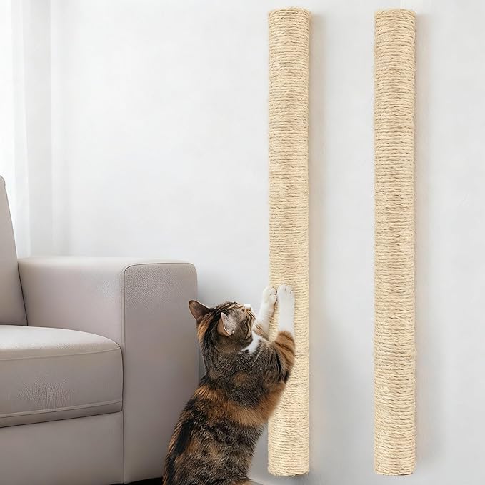 AceOrbit 2 Pcs 30" Wall Mounted Cat Scratching Post for Large Cats, Wall Mounted Sisal Scratching Post, Furniture for Indoor Cats Climb Stretch Play, Tall and Sturdy Cat Climbing Pole