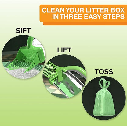 Neater Pet Brands Neater Scooper Standard Cat Litter Scoop, 195 Refill Bags – Mess-Free Cat Litter Scooper with Bag, Spill-Proof Kitty Box Sifter, Bin Doubles as Scoop Holder, For Single-Cat Household
