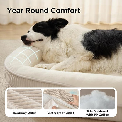 Bedsure Orthopedic Dog Beds Large Sized Dog - 360° Oval Bolster Large Dogs Bed for Senior Dogs with Waterproof Washable Cover, Big Comfort Pet Sofa Couch with Ultra-Soft Fleece, Beige, 35"