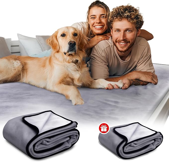 Paw Buddies Premium Waterproof Blanket 80"x90" Velvet-Feel Reversible Throw – Leakproof, Machine Washable Bed & Sofa King Size Protector for Couples, Pets & Travel + Bonus Small Blanket