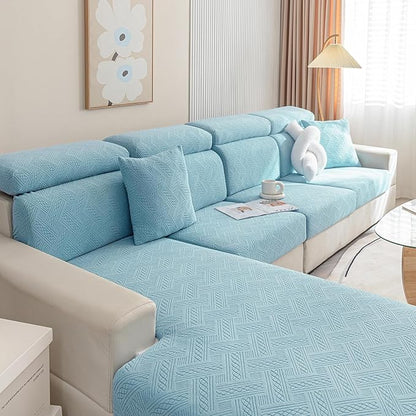 hyha Individual Couch Cushion Covers, Stretch Magic Sofa Seat Cushion Covers Washable, Dog Couch Sofa Slipcover for Pets, Kid with Elastic Bottom(Medium, Lake Blue)