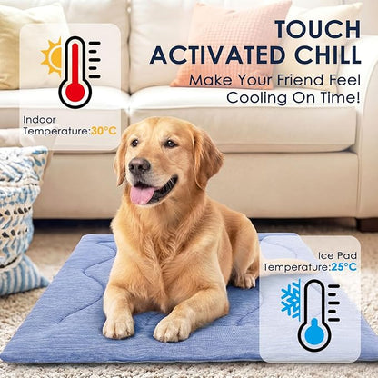 ASENKU Dog Cooling Mat, Portable & Durable Cooling Mat for Dogs, Anti-Slip Breathable Cooling Bed for Medium-Large Dogs 35–60 lbs (Husky, Bulldog, Border Collie), 36x28 inches, Blue Wave