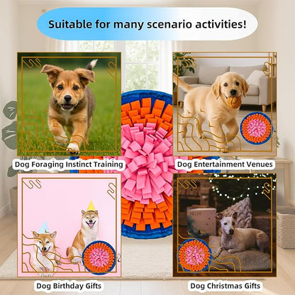 Snuffle Mat for Dogs, Large Dog Snuffle Mat 19'' x 19'' Enrichment Interactive Dog Puzzle Toys for Cats Dogs Encourage Natural Foraging Skills and Olfactory Training Stress Relievers Orange-Pink