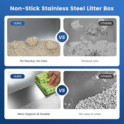 Smart Odor Control Cat Litter Box with Cover，XXXL Stainless Steel Enclosed Litter Box for Big Cats, Plasma Sterilization Deodorizer with Infrared Auto Pause, No More Odors and Stay Fresh,Easy to Clean