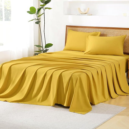 Litanika Queen Size Comforter Set with Sheets Mustard Yellow - 7 Pieces Bed in a Bag Queen Chevron Tufted Complete Bedding Sets with Comforter, Sheets, Pillowcases & Shams