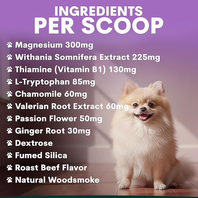 Petz Park Stress + Anxiety Dog Calming Supplement 90 Scoops, Anxiety Supplement, Dog Calming Supplement for Stress Support, Calming Food Topper for Dry or Wet Food, Made in Australia, 6.4oz Powder