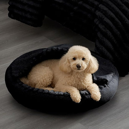 Riverbrook Home Everett Covered Round Cuddly Pet Bed, Black, Medium