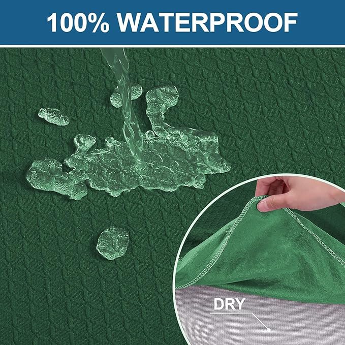 Smiry Waterproof Seat Covers for Dining Room Chairs Set of 4, Stretch Jacquard Removable Washable Chair Seat Slipcovers Protector, No Rear Covers, Emerald Green