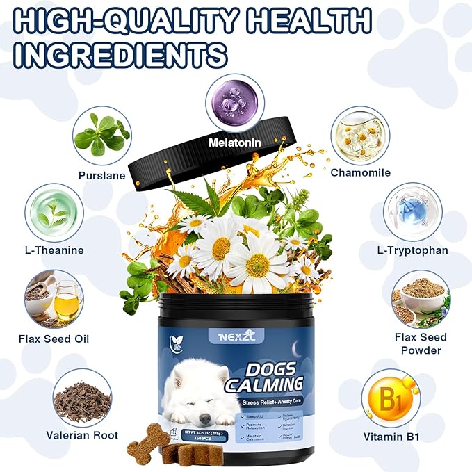 2 Pack Calming Chews for Dogs 300 Count with Melatonin Dog Anxiety Chews Stress Relief Sleep Treats Extra Strength Calming for All Dogs-Fireworks Thunder Barking Separation Vet Approved Chicken Flavor