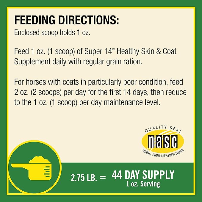 Farnam Super 14 Healthy Skin & Coat Supplement for Horses, Keeps Coats Shiny & Gleaming Year-Round 2.75 Pound, 44 Day Supply