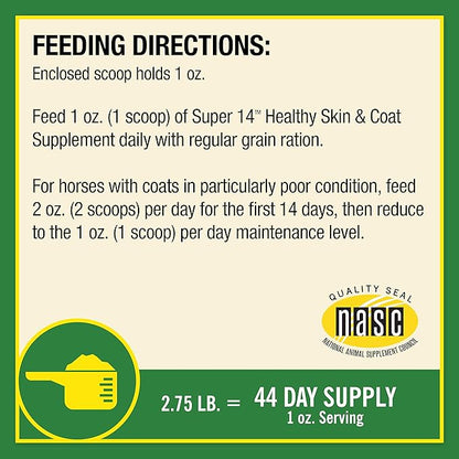 Farnam Super 14 Healthy Skin & Coat Supplement for Horses, Keeps Coats Shiny & Gleaming Year-Round 2.75 Pound, 44 Day Supply
