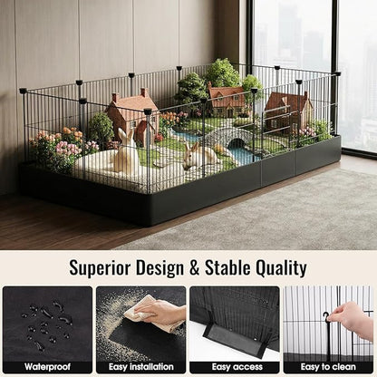 PAWING 12 Panels Small Animal Playpen with Waterproof Mat - Durable Metal Wire Yard Fence for Guinea Pigs, Kittens, Puppies, Hamsters, and Hedgehogs - Indoor & Outdoor Pet Cage