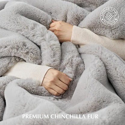 EVERGRACEHOME Luxury Soft Faux Chinchilla Fur Throw Blanket for Couch, Warm Thick Heavy Winter Throw Blanket 1220GSM for Bed, Fluffy Cozy Mink Blanket with Reversible Velvet, Silver Taupe, 50"x60"