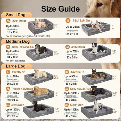OhGeni Orthopedic Dog Bed Couch Big Cat Sofa for Extra Large Sized Pets with Memory Foam, Machine-Washable Waterproof Removable Cover, Soft Comfortable Fabric, 44-inch (Blue)