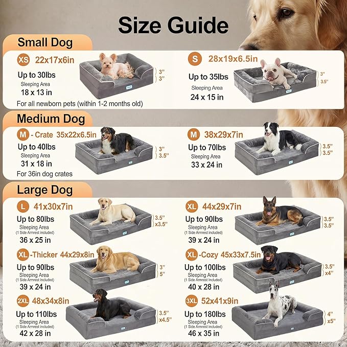 OhGeni Orthopedic Dog Bed Couch Big Cat Sofa for Extra Large Sized Pets with Memory Foam, Machine-Washable Waterproof Removable Cover, Soft Comfortable Fabric, 41-inch (Gray)
