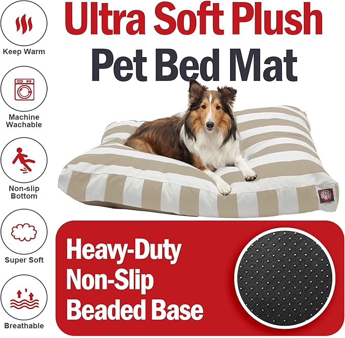 Majestic Pet Rectangle Large Dog Bed Washable – Non Slip Comfy Pet Bed – Dog Crate Bed with Removable Washable Cover – Dog Kennel Bed for Sleeping - Dog Bed Large Breed 44x36x5 Inch – Sand Beige