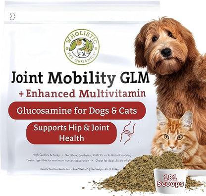 Wholistic Pet Organics - Hip and Joint Supplement for Dogs & Cats - Cat and Dog Joint Supplement - Green Lipped Mussels, Glucosamine, Chondroitin for Dogs & Cat Mobility Support - 4 Lb - 181 Scoops