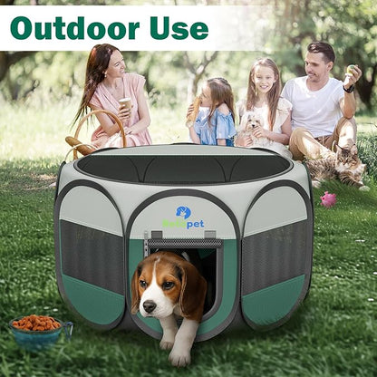 Playpen for Small Dogs Cats Crate: Puppy Play Pen Indoor Outdoor Foldable Potable Exercise Cage Pop up Kennel for Guinea Pig Rabbits Hamster Travel with Carrying Case & Food Bowl (Green, M, 1)