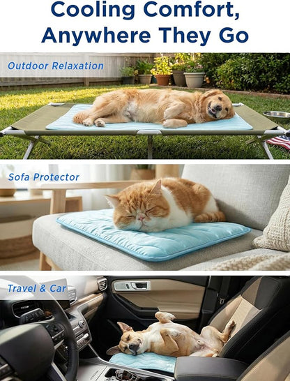 Dog Cooling Mat for Large Dogs, 42"x28" Breathable Self Cooling Crate Mat for Dogs & Cats, QMAX>0.5 Portable Washable Pet Cooling Mat for Dog Bed, Thickened Cool Fiber Indoor/Outdoor Summer,Blue