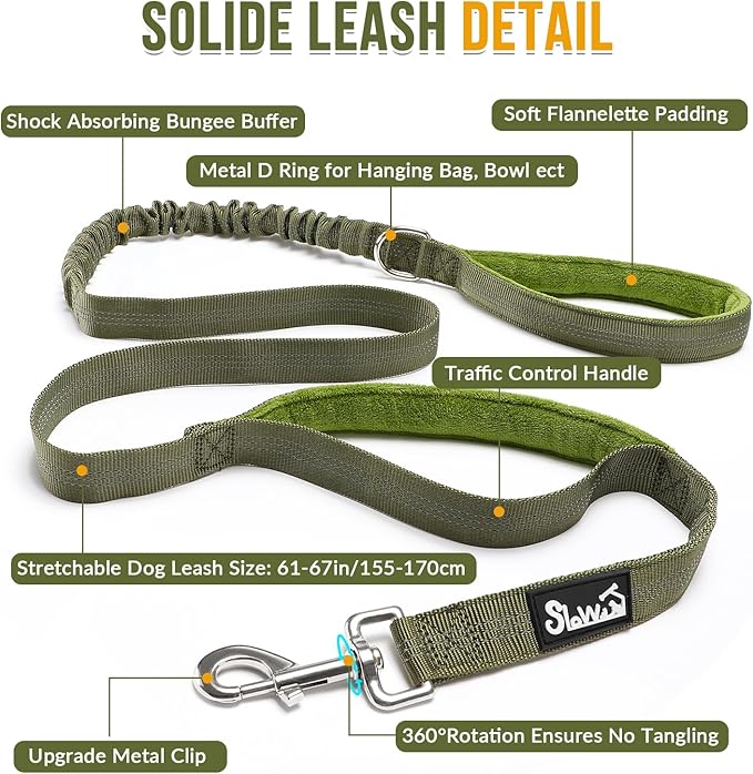 Lukovee No Pull Dog Harness & Leash Set - Heavy Duty Dog Vest Harness with Soft Padded for Medium Large Dogs, Adjustable Reflective Tactical Pet Harness for Easy Walk and Training (L, Green)