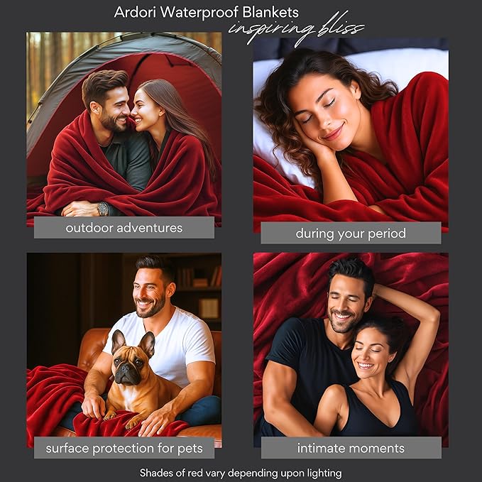 Waterproof Blanket King Size, Red & Black, 82x82"- Water Proof and Stain Resistant Blankets for Bed, Couch, Couples Fleece Moisture Absorbent, Layered Sheet Protector, Leakproof Protective Top Cover