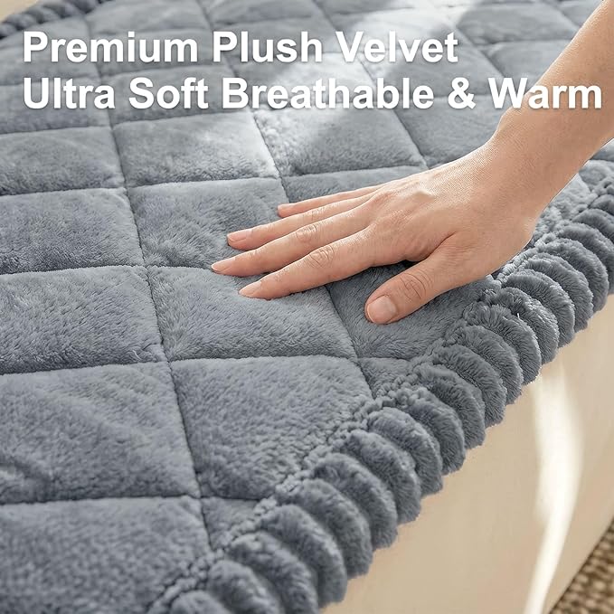 Smiry Fuzzy Couch Cover for Dogs, Non Slip Washable Pet Sofa Cover, Scratch Proof Hair Resistant Plush Sofa Slipcover, Pet Friendly Couch Cushion Protector for Cat, Grey, 27.6" x 82.7"