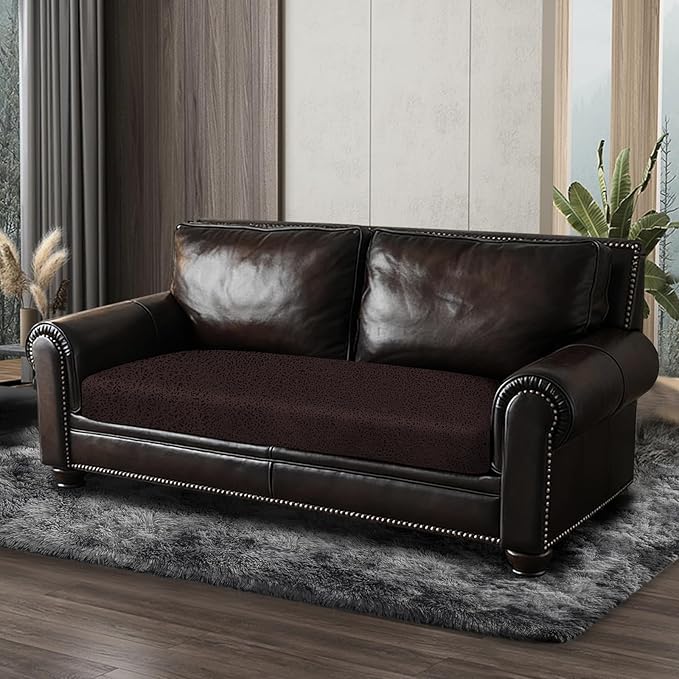ANARACHON Leather Look Couch Cushion Covers Sofa Seat Slipcovers Sets Couches Furniture Protector for Sectional Armchair Loveseat Pets Kids Stretch Spandex Fabric (1 Cushion Loveseat, Chocolate)
