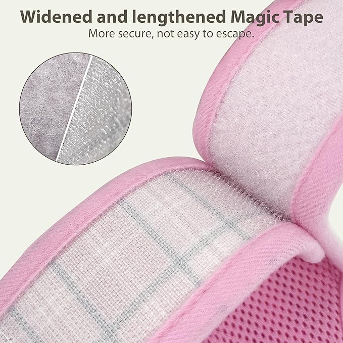 AIITLE Bunny Harness and Leash Set Escape Proof - Magic Tape Design, Lightweight Plaid Pattern Mesh Padding, No Choke No Pull for Puppy Cat Rat Squirrel Ferret, Outdoor Walking Running, Pink S