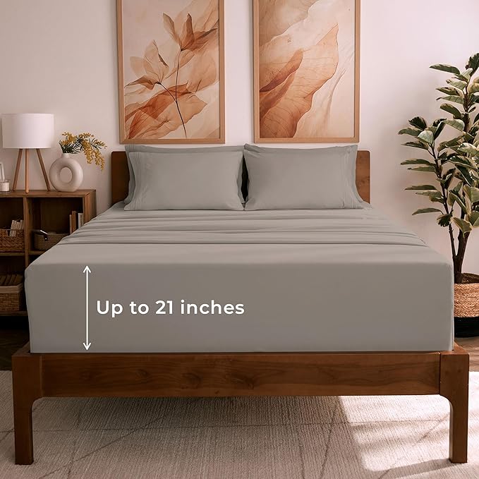 Mellanni California King Sheet Set - 6-Piece Iconic Collection Bedding, (Including 4 Pillowcases), 21-Inch Extra Deep Pocket, Easy Care, Ultra Soft, Cooling Sheets, Brushed Microfiber - Tan