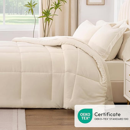 Love's cabin Twin XL Comforter Set Beige, 5 Pieces Twin XL Bed in a Bag, All Season Bedding Sets with 1 Comforter, 1 Flat Sheet, 1 Fitted Sheet, 1 Pillowcase and 1 Pillow Sham