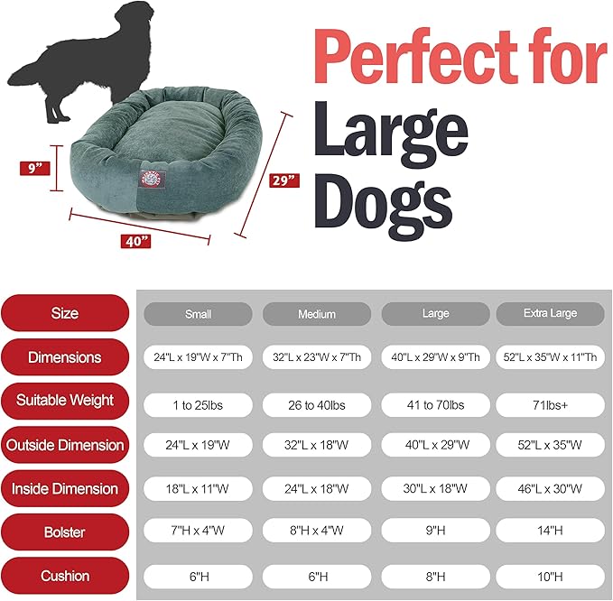 Majestic Pet 40 Inch Micro Velvet Calming Dog Bed Washable – Cozy Soft Round Dog Bed with Spine for Head Support - Fluffy Donut Dog Bed 40x29x9 (inch) – Round Pet Bed Large – Azure