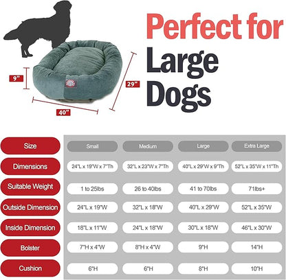 Majestic Pet 40 Inch Micro Velvet Calming Dog Bed Washable – Cozy Soft Round Dog Bed with Spine for Head Support - Fluffy Donut Dog Bed 40x29x9 (inch) – Round Pet Bed Large – Azure