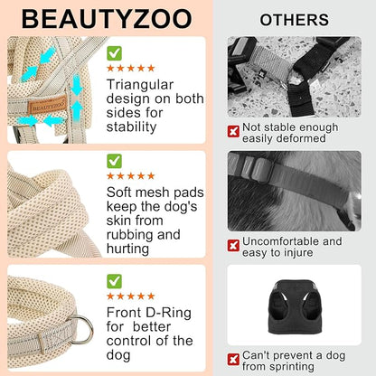 BEAUTYZOO Dog Harness for Small Dogs, No Pull Dog Harness and Leash Set, Soft Escape Proof Puppy Vest Harness with Handle, Reflective Lightweight Step in Harness for Girl Boy Dogs, Beige L