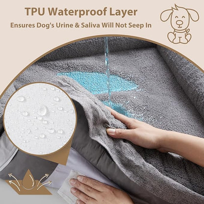 RRPETHOME Washable Dog Beds Large Sized Dogs, Extra Large Orthopedic Dog Beds with Removable Cover, Waterproof Pet Bed with Bolsters, Big Dogs Couch Bed with Non Slip Bottom, Grey