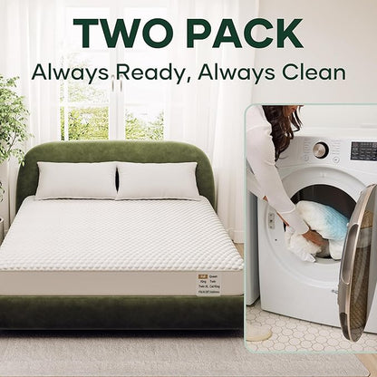 Ohgeni 100% Waterproof Mattress Protector, Queen Size-2 Pack, Fitted Sheet with Stretchable Pockets, Deep Sleep Noiseless Soft. Breathable Cooling Hypoallergenic Material, Mattresses Cover for Bed