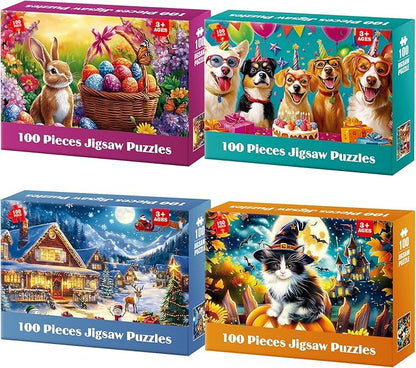 100 Piece Puzzles for Kids Ages 4-6, Holiday Birthdays Puzzles for Kids Ages 6-8, Large Jigsaw Puzzles for 4-8 Years Old, Educational Toys Gifts for 3-5 5-8 8-10 Years Old Boys Girls