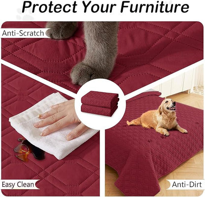 hyha Waterproof Dog Bed Blanket, Soft Pet Blankets, Waterproof Couch Cover for Dogs, Reversible Sofa Covers Washable for Furniture (30x70 Inch, Wine Red/Beige)