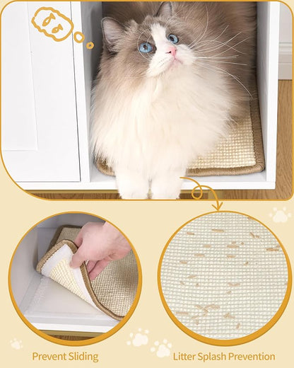Hzuaneri Cat Litter Box Enclosure Enclosed, Hidden Litter Box Cabinet Furniture with Storage, Wooden Indoor Cat House Large, Modern End Table for Living Room Entryway, White and Gold 01503GCLB