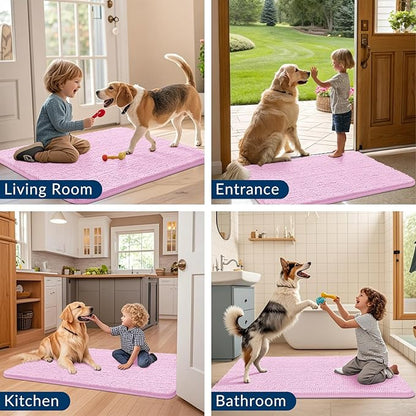 Smiry Dog Door Mat for Muddy Paws 47x24, Absorbs Moisture and Dirt Doormat, Non-Slip Washable Quick Dry Chenille Front Door Mat Indoor Entrance, Entryway Carpet for Inside Floor, Pink