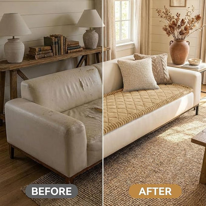 Smiry Fuzzy Couch Cover for Dogs, Non Slip Washable Pet Sofa Cover, Scratch Proof Hair Resistant Plush Sofa Slipcover, Pet Friendly Couch Cushion Protector for Cat, Camel, 27.6" x 82.7"
