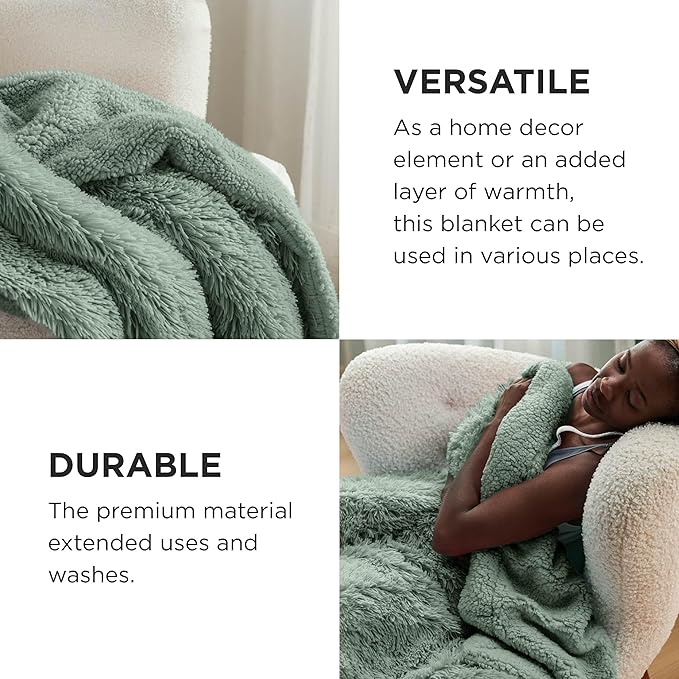 Bedsure GentleSoft Fluffy Sage Green King Size Blanket for Bed, Thick Soft Sherpa Faux Fur Fleece Bedding Fuzzy Plush Winter Warm Heavy Big Large King Blanket, Cozy Green Gifts for Men Women, 108x90