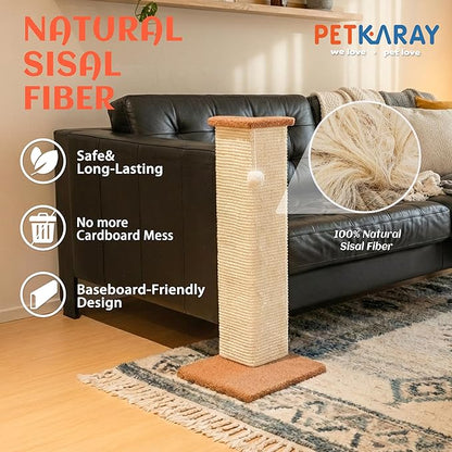PETKARAY Couch Corner Cat Scratcher, 28.5" Sisal Scratching Post for Indoor Cats, Corner Wall Scratch Pad for Furniture Protection, Plush Base, Large