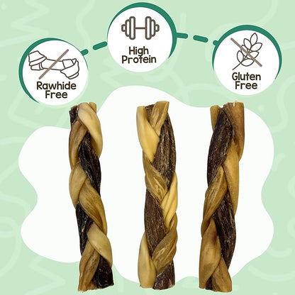 Nature Gnaws Braided Gnaws for Dogs 5-6" (12 Count) - Long Lasting for Small and Medium Dogs - Natural Beef Bully Stick Combo Braids - Rawhide Free