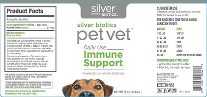Silver Biotics Pet Vet Immune Support | Enhances The Immune Response in Pets | 16 Fl Oz