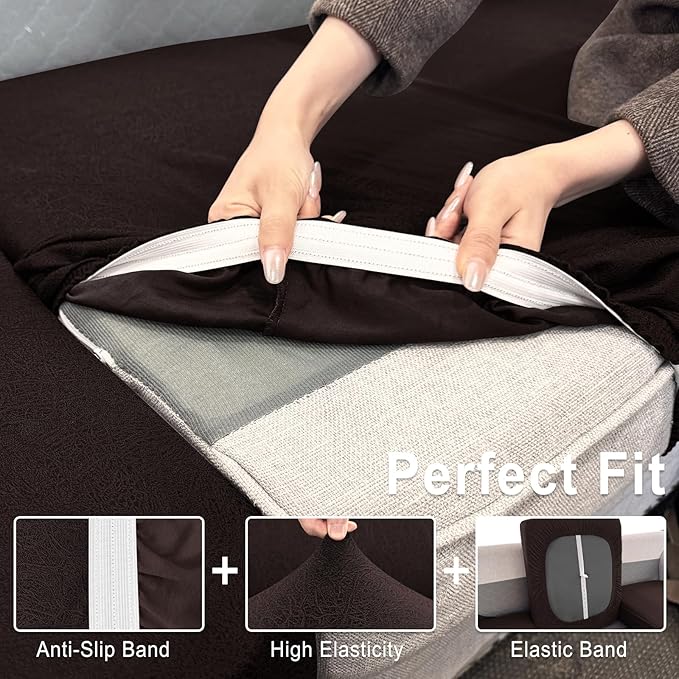 ANARACHON Leather Look Couch Cushion Covers Sofa Seat Slipcovers Sets Couches Furniture Protector for Sectional Armchair Loveseat Pets Kids Stretch Spandex Fabric (3 Cushion Sofa, Chocolate)